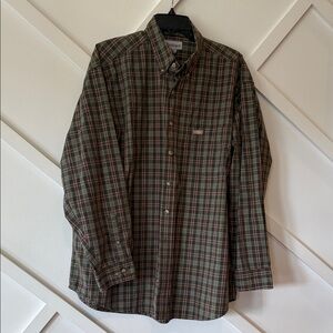 VINTAGE Carhartt Men's Green and Red Plaid Casual Shirt